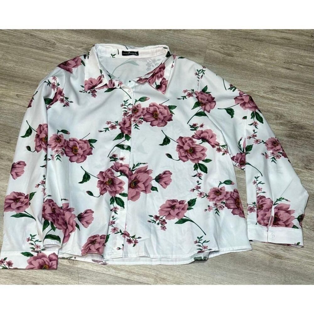 Emery Rose Women's Casual Floral‎ Print Long Sleeve  Lightweight 4XL